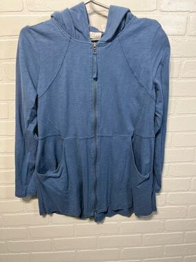 LOGO by Lori Goldstein Slate Blue Zip-Front Hooded Utility Jacket